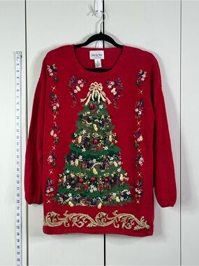 Vintage Carly St. Claire Embroidered Christmas Tree Sweater – Size Small
